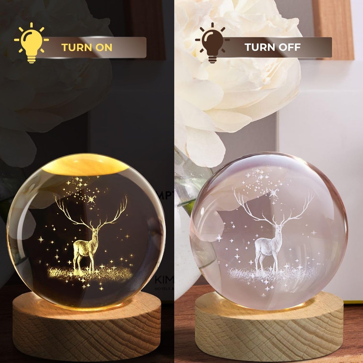 ShopTrend™ 3D Deer Globe Crystal Lamp – Premium LED 3D Deer Lamp with Laser Engraved Crystal Globe, Wooden Base & USB Power