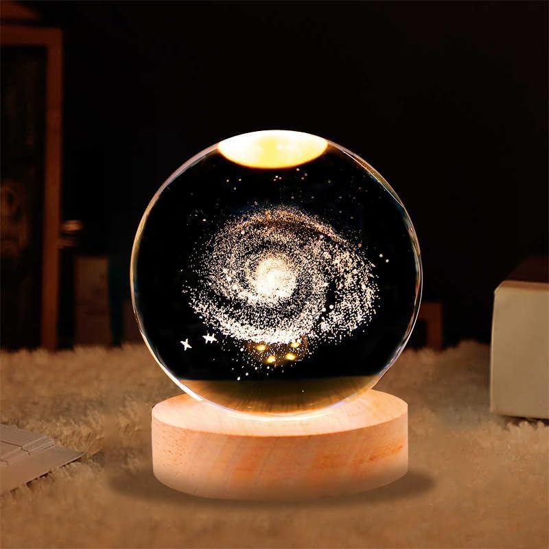 ShopTrend™ 3D Galaxy Globe Crystal Lamp – LED Galaxy Lamp with Laser-Engraved Stars & Wooden Base | Cosmic Night Light & Home Décor Gift