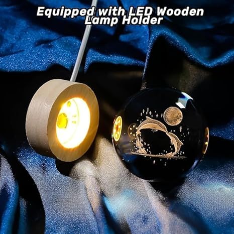 ShopTrend™ 3D Dolphin Globe Lamp – LED Dolphin Crystal Lamp with Wooden Base | 3D Laser Engraved Dolphin Globe Night Light for Home Décor & Gifts
