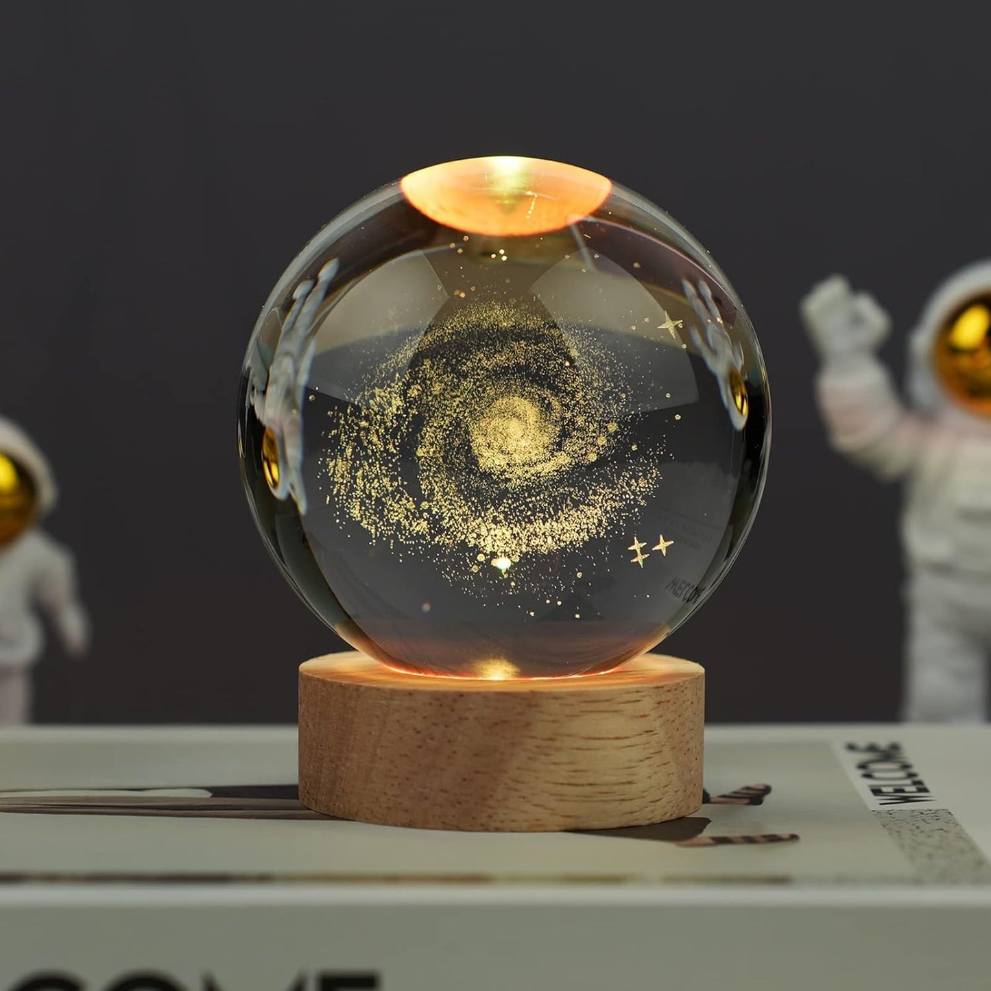 ShopTrend™ 3D Galaxy Globe Crystal Lamp – LED Galaxy Lamp with Laser-Engraved Stars & Wooden Base | Cosmic Night Light & Home Décor Gift