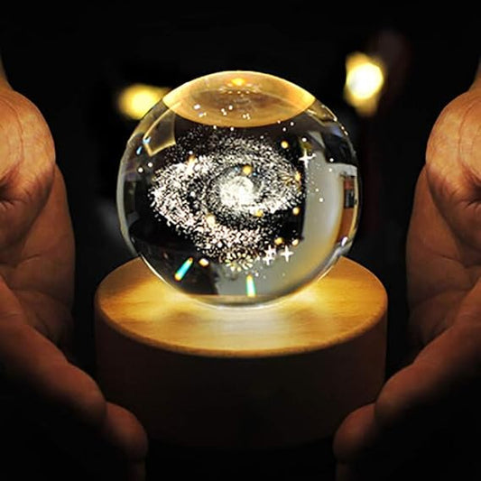 ShopTrend™ 3D Galaxy Globe Crystal Lamp – LED Galaxy Lamp with Laser-Engraved Stars & Wooden Base | Cosmic Night Light & Home Décor Gift