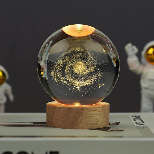 ShopTrend™ 3D Galaxy Globe Crystal Lamp – LED Galaxy Lamp with Laser-Engraved Stars & Wooden Base | Cosmic Night Light & Home Décor Gift